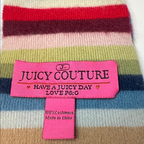 Juicy Couture 100% Cashmere Scarf Striped Fringe Long 79” Y2K - Picture 2 of 2